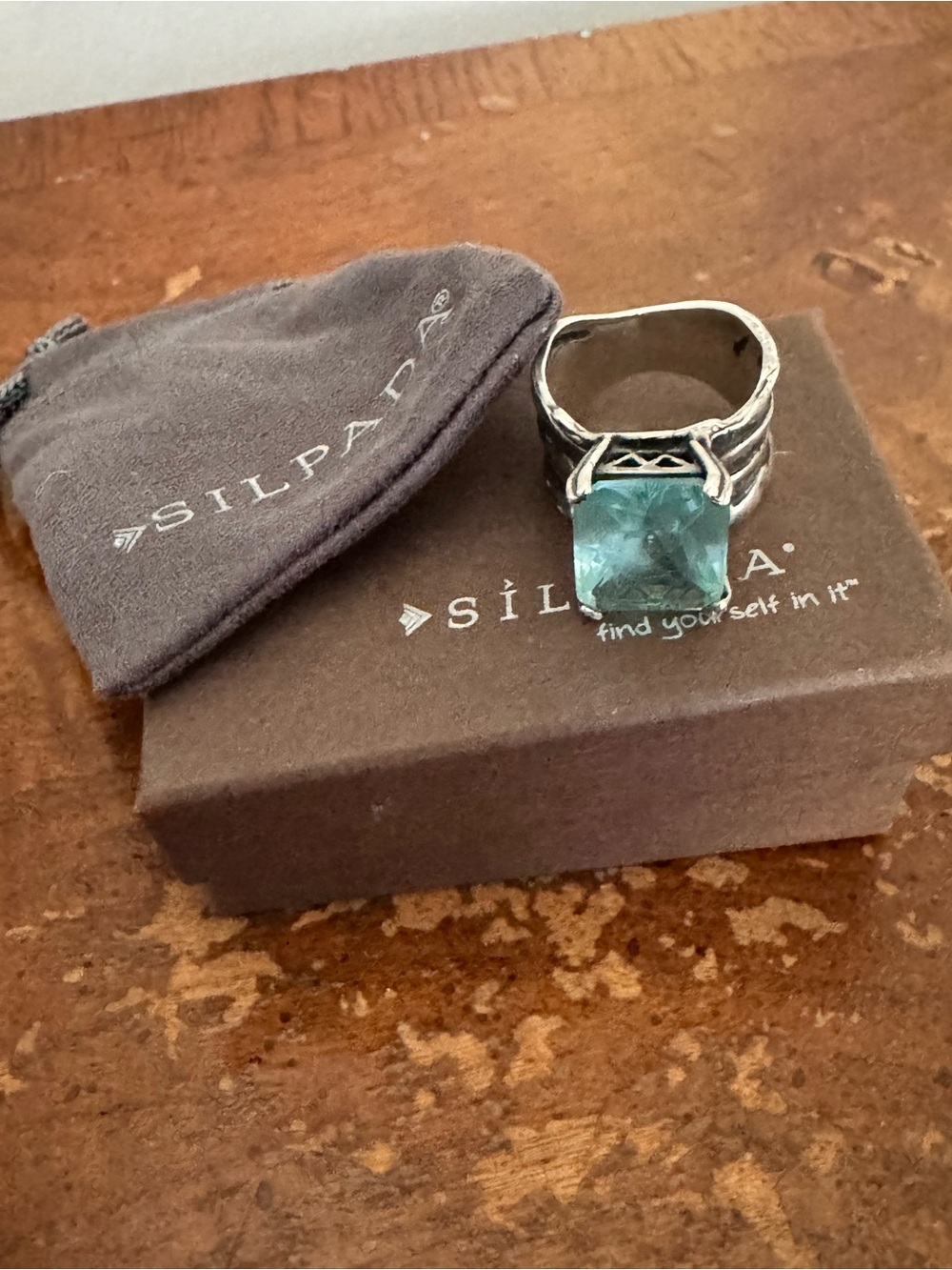 Silpada Sterling Silver Aquamarine-Tone Cushion Ring